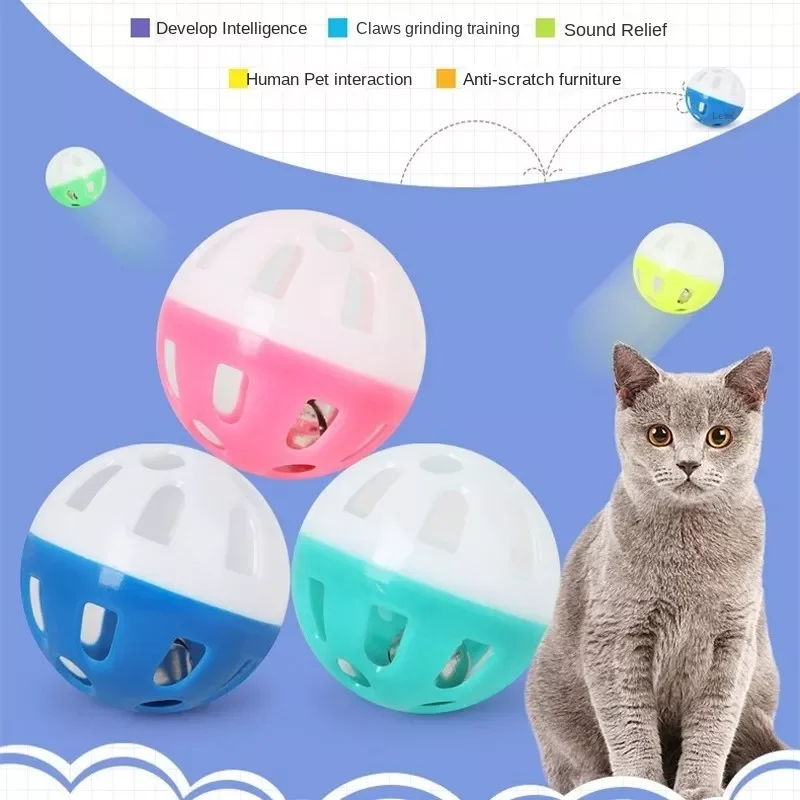 

2023NEW Pcs Plastic Cat Toy Hamster Chinchillas Cats Dog Small Round Hollow Double Color Bell Ball Toys for Kitten Cat Supplies