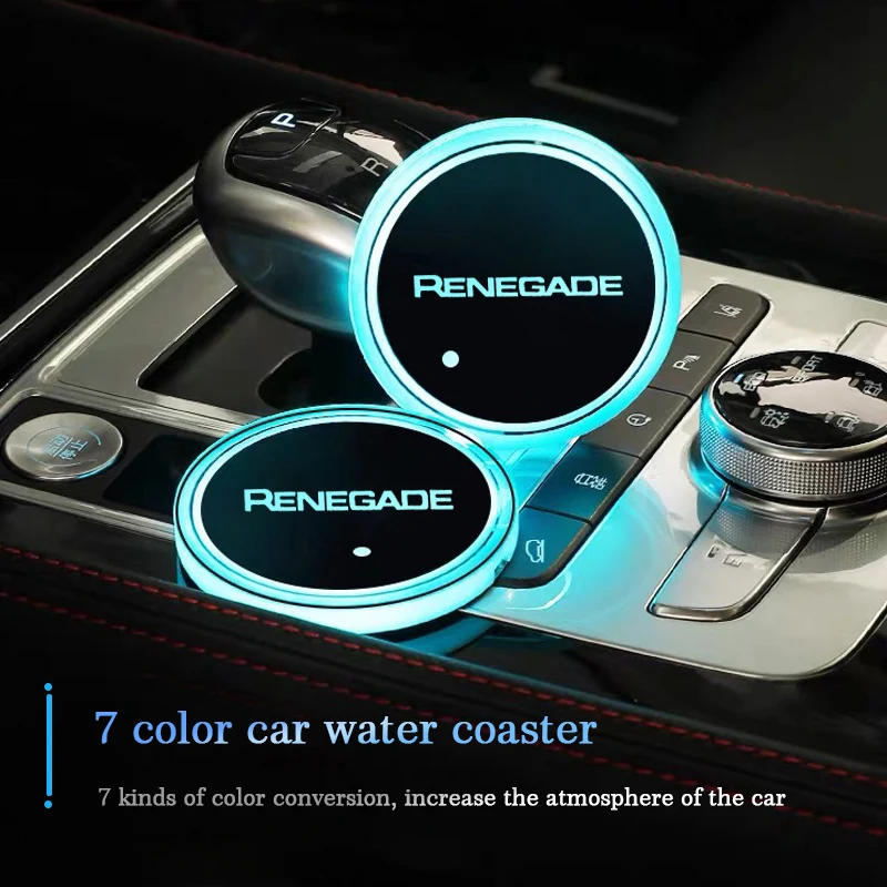 

Luminous Car Water Cup Coaster Holder 7 Colorful USB Charging Car Logo Led Atmosphere Light For Jeep Renegade Auto Accessories