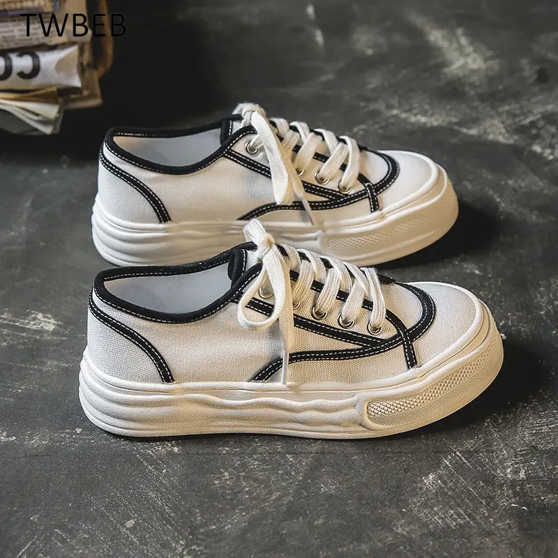 

Autumn Big Head Canvas Shoes Women's Vulcanized Shoes Ladies Lace-up Casual Sneakers Cute Girl Student Flats Shoe