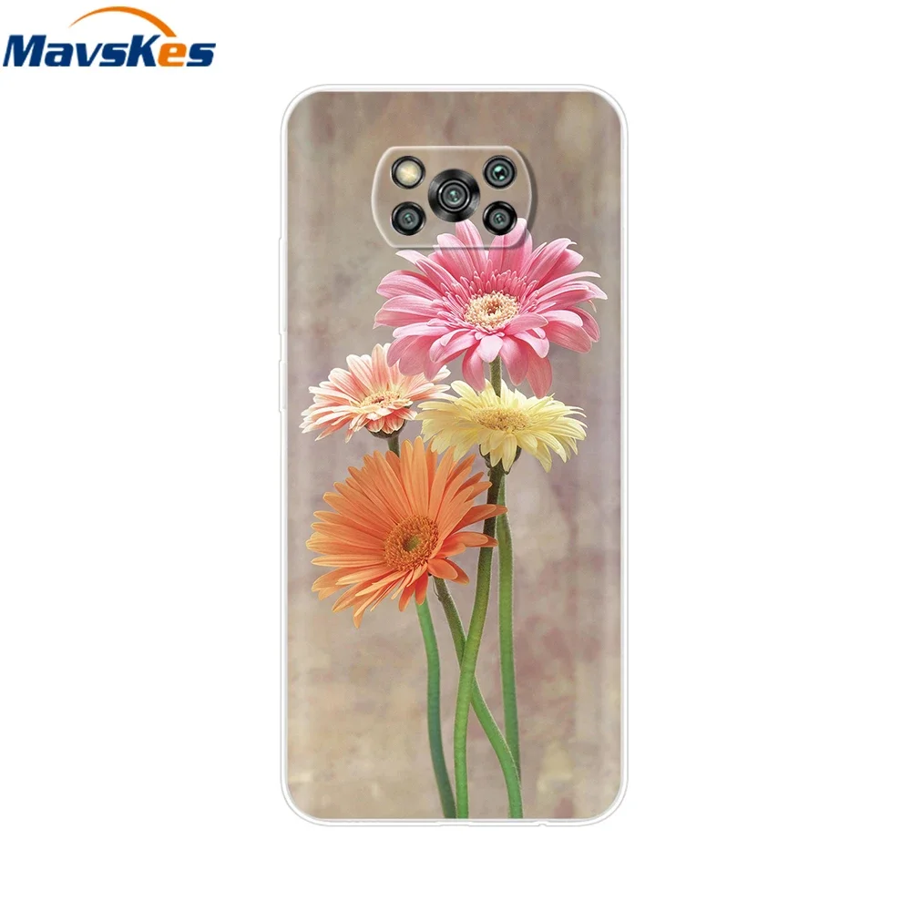 Чехол для Xiaom Poco X3 мягкий чехол из ТПУ с изображением цветов