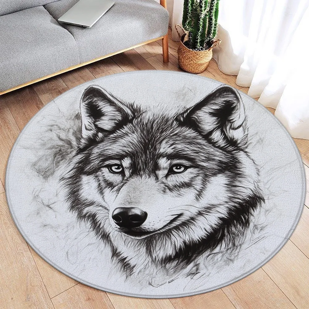 Круглый ковер с белым волком акварельный цветочный фланелевой коврик дикими