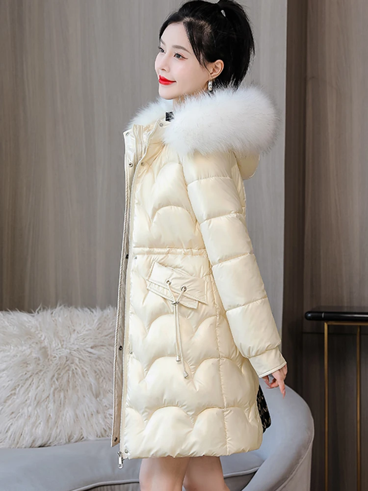 Winter Parkas Jackets Women 2022 Thicken Warm Fur Collar Hooded Down Cotton Coats Female Casual Loose Long Padded Parkas Coat