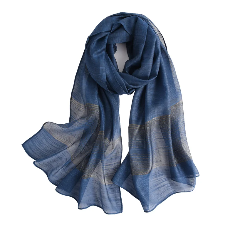 

Luxury Print Silk Scarf for Women 2022 New Summer Beach Stoles Stripe Shawl Wraps Female Head Scarves Hijab Echarpe Bandana