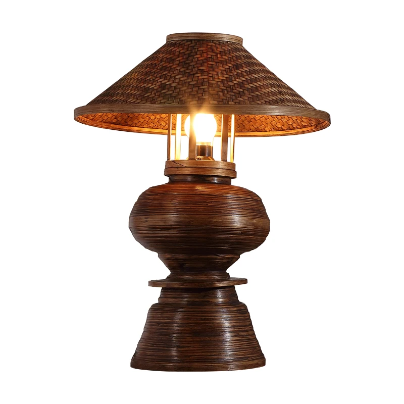 Тайская настольная лампа бамбуковая ручной работы для спальни дизайнерская