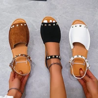 shoes for women sandals round toe revit solid flat ladies sandal black ankle strap fashion casual female 2022 summer