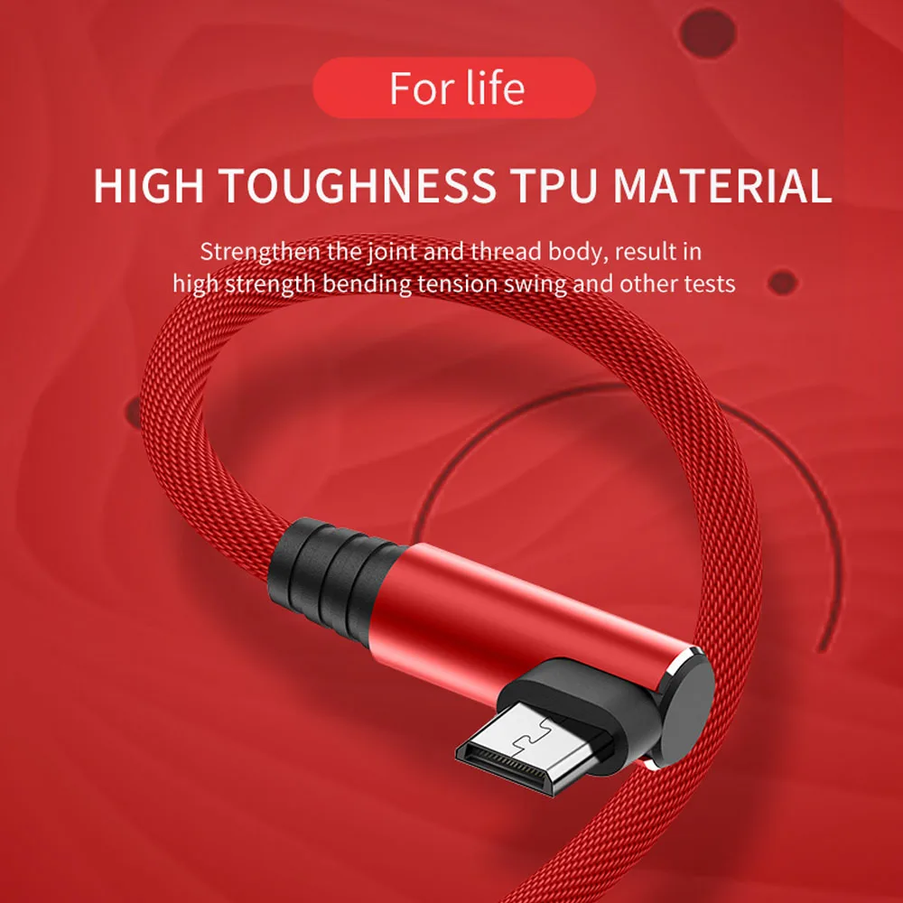 Угловой USB-кабель Micro 3A для передачи данных и зарядки для мобильных телефонов Samsung и Xiaomi с быстрой зарядкой и USB-разъемом.