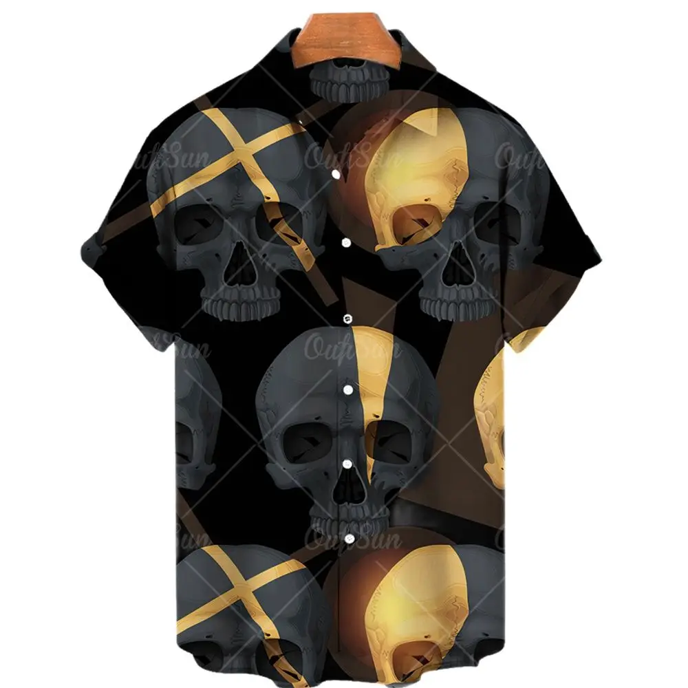 

Erkek gömlek Hawaiian yaka gömlek erkek 3d kafatas bask gömlek tek düme gömlek moda babozumu giyim erkek rahat gömlek Tops