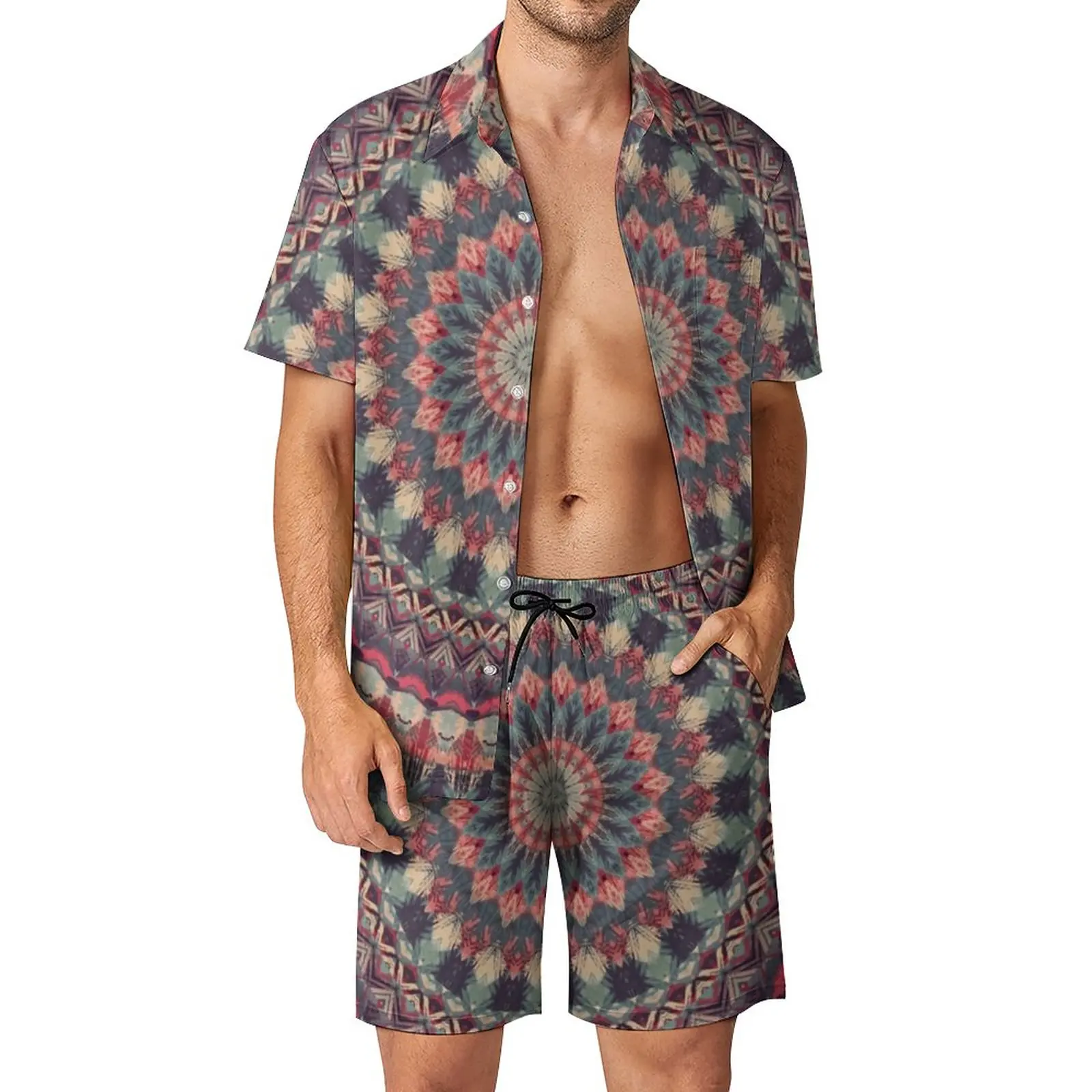 

Retro Mandala Men Sets Bohemia Print Casual Shorts Summer Hawaii Vacation Shirt Set Short-Sleeved Graphic Plus Size Suit Gift