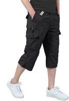 mens below knee cargo shorts casual cotton overalls long length multi pocket hot breeches military capri male tactical shorts