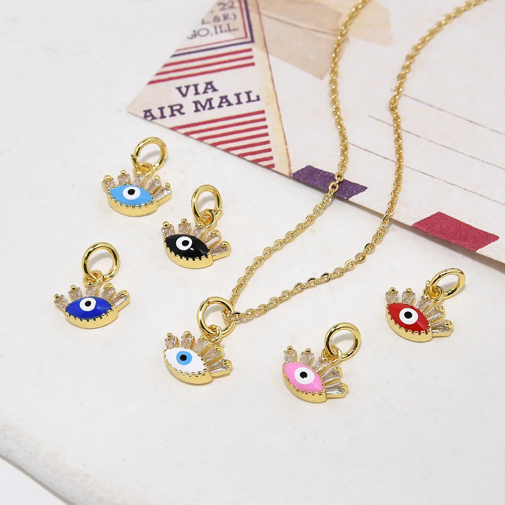 Personality Design Evil Eye Copper Micro-inset Zircon Dripping Oil Pendant Accessories  Jewelry Making Female Wholesale One Pcs