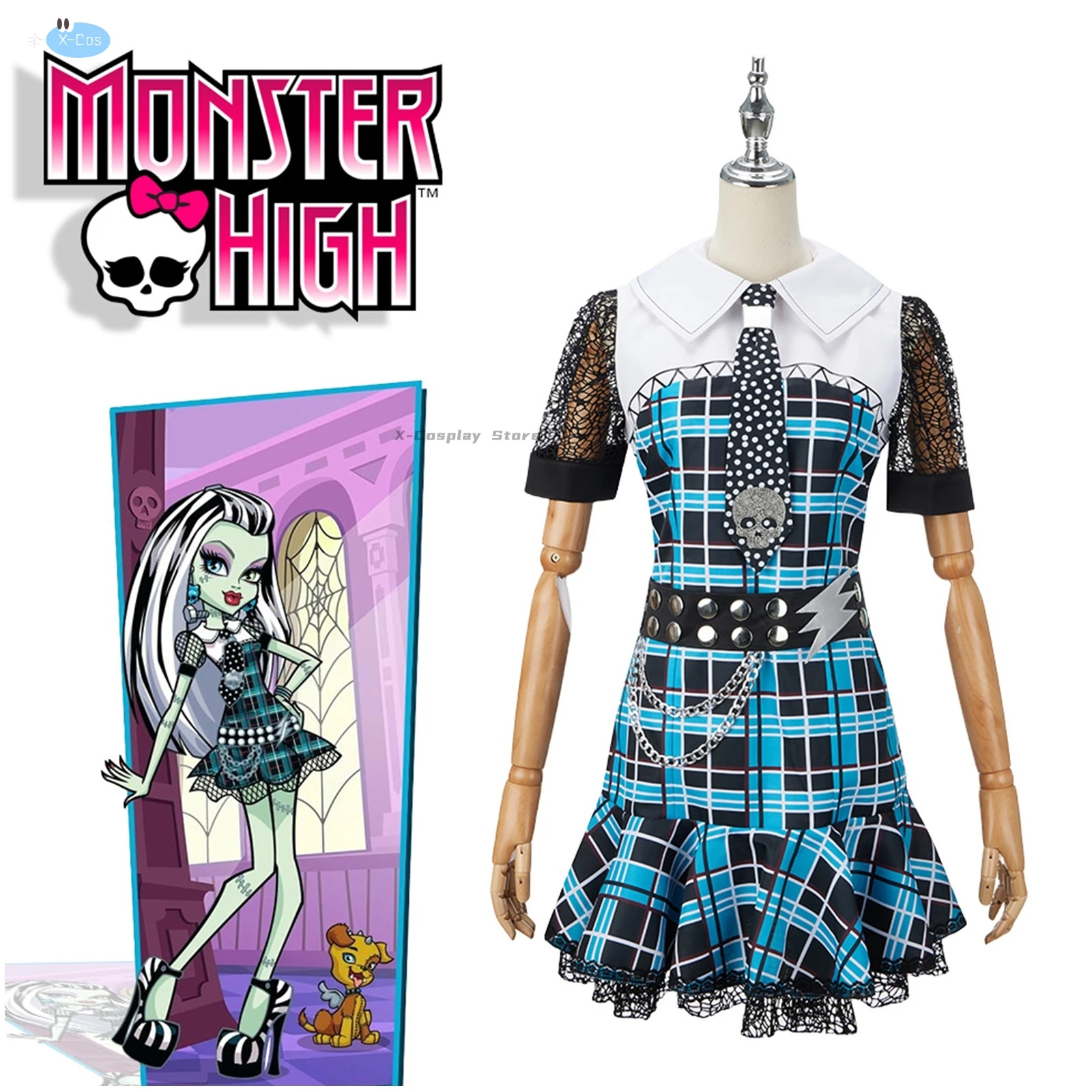 Косплей Monster High костюм для косплея Frankie Stein 1 женское платье костюмы на Хэллоуин