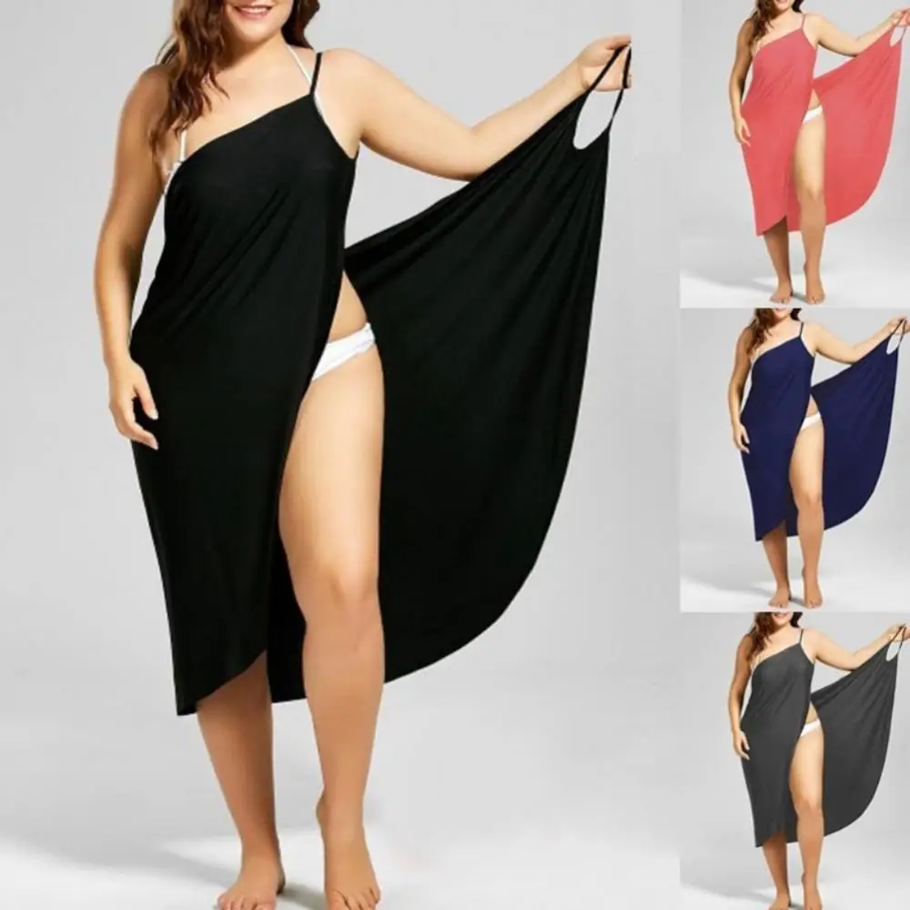 

Women Sexy Beach V-Neck Sling Dress Summer Lady Solid Color Wrap Dress Bikini Cover Up Sarongs Robe Female Clothes