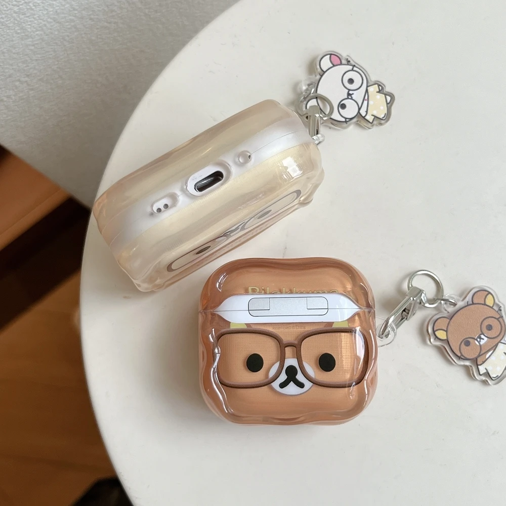 Фото Милый мультяшный чехол для наушников Rilakkuma Bear для Airpods 4 Pro 3 2 1, защитный чехол для беспроводной Bluetooth-гарнитуры с брелоком №4