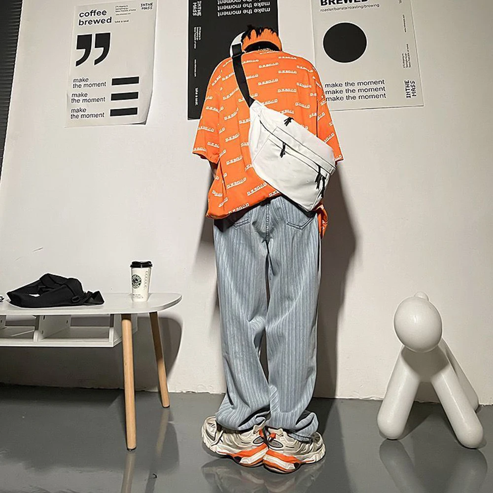 Hip Hop Baggy Wile leg Jeans Japanese Vintage Stripe Straight Loose Oversize Denim Pants Fashion Streetwear  Popullar Trousers