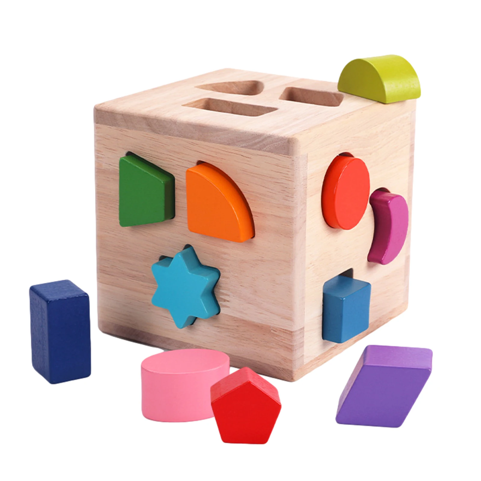 

Shape Sorter For Kids Wooden Cube Geometric Matching Toy With 12 Colorful Shape Blocks Classic Sorting Montessori Toy For Kids
