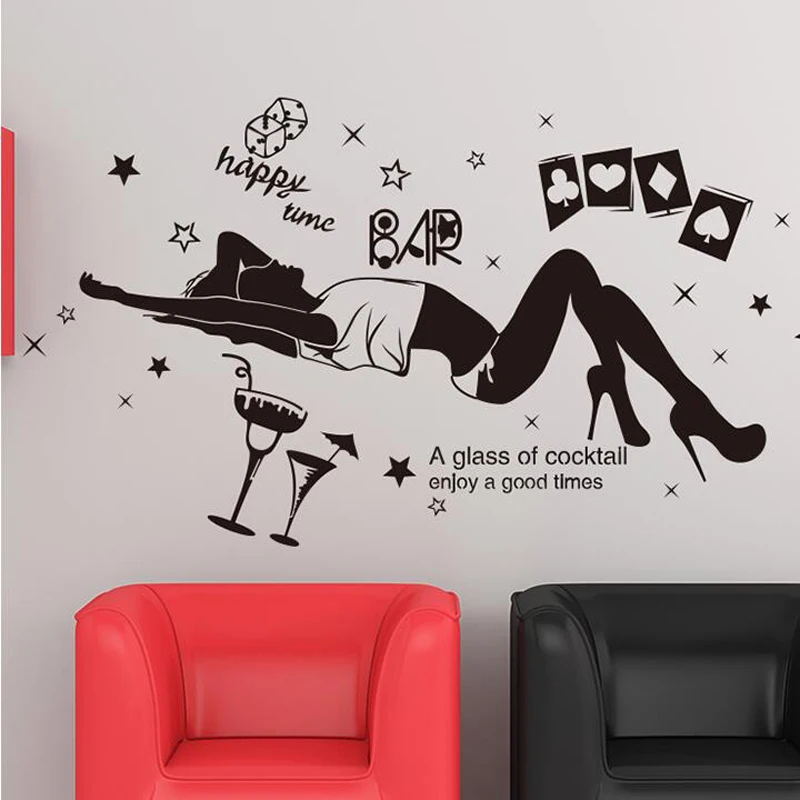 

Beer Wall Stickers Glass Cup Alcohol Drink Beer Decal Pub Bar Interior Decor Happy Nightlife Club Decoration Sexy Lady Wallpaper