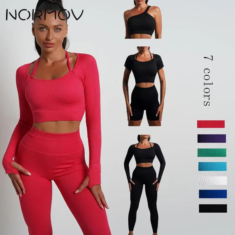 

NORMOV 1 шт. комплекты для йоги однотонные ребристые спортивные костюмы 2023 женская одежда спортивный костюм бесшовные спортивные комплекты дл...