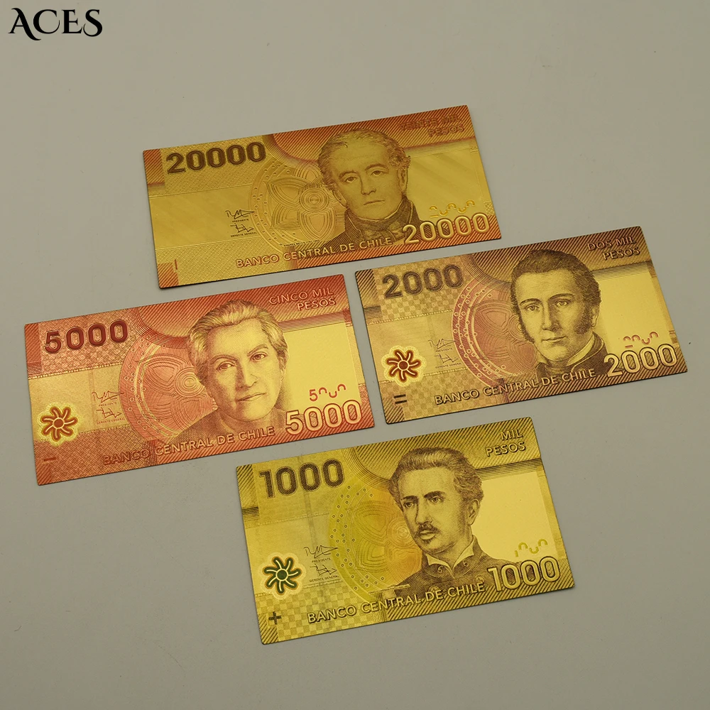Chilean Peso Gold Banknotes Fake Money 1000 2000 5000 20000 Paper Money Art Worth Collecting with Certificate Gift