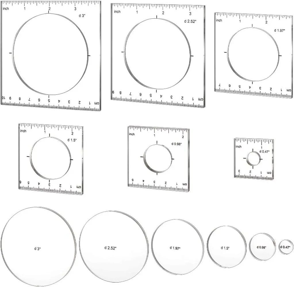 

Набор из 6 шаблонов для фрезерных станков. Круглые шаблоны для инкрустации. Прозрачные линейки для рисования. Акриловые шаблоны для фрезерных станков. Декоративные шаблоны.