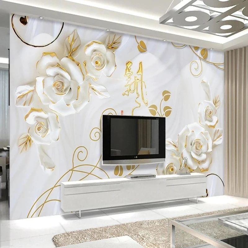

Photo Wallpaper Modern 3D Golden Embossed Rose Mural Living Room Study Bedroom Background Home Decor Wall Papers Papel De Parede