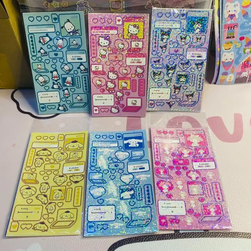 

Sanrio Kawaii Anime Cinnamoroll Kuromi Cute Hello Kitty My Melody Girly Heart Cartoon Hand Account Sticker Toy for Girls
