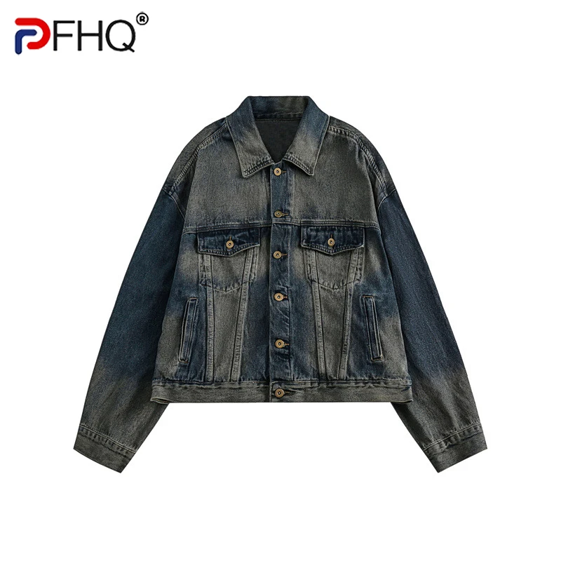 

PFHQ Autumn Men's Yeast Dyed Vintage Denim Jackets Trend Design Loose Chic Short Wearproof Haute Quality Creativity Coat 21Z1944