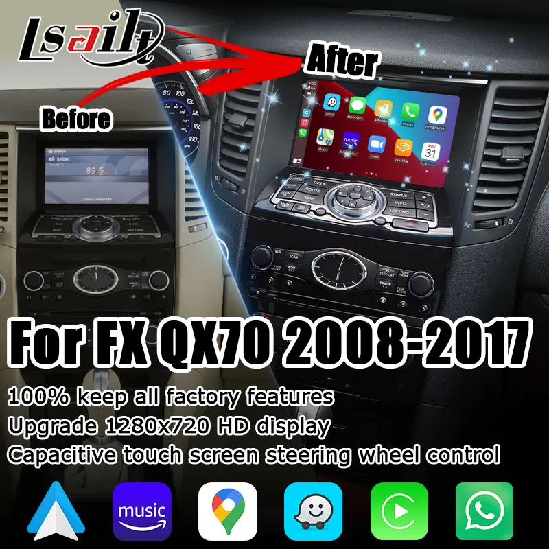 CP AA HD Screen Upgrade for Infiniti FX35 FX37 FX50 FX QX70 2008-2017 with Video Bypass Auto IT06 by Lsailt
