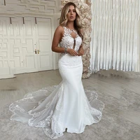 gorgeous lace applique mermaid wedding dresses sleeveless halter neck backless bridal gowns luxury chapel train vestido de novia