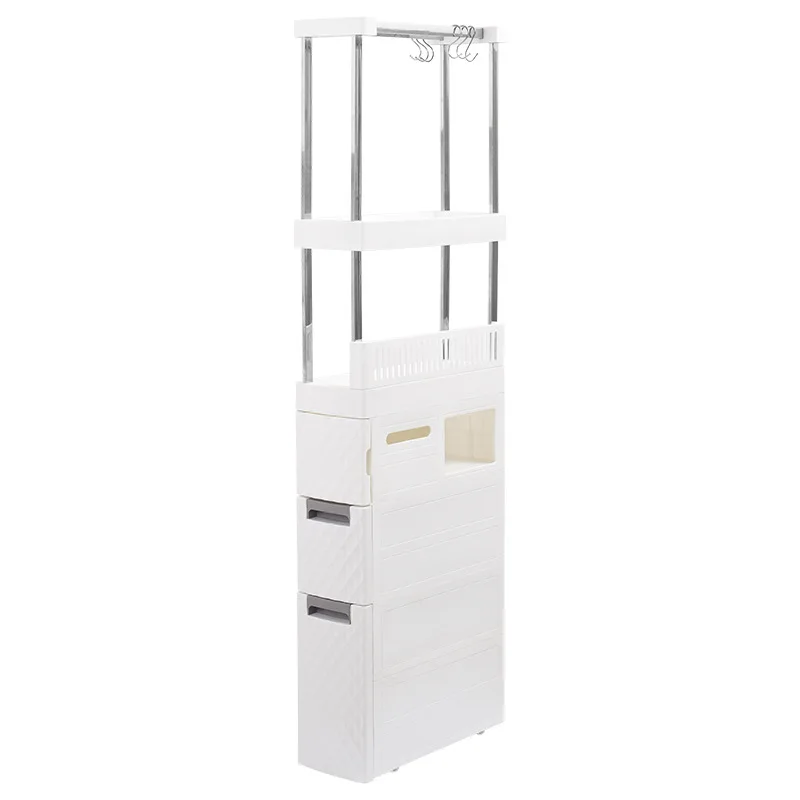 Multifunction Kitchen Plastic Storage Rack 18cm Narrow Cabinet Storage Shelf Drawers Closet Bathroom Organizer with Wheels