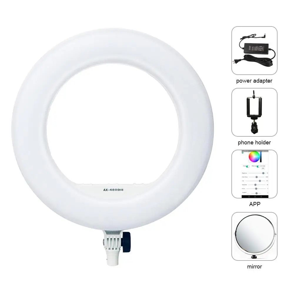 

Кольцевая лампа Yidoblo AX-480DII, 18 дюймов, двухцветная кольцевая лампа 2800K-9900K, цифровой дисплей, 48 Вт, светодиодная светодиодный цевая лампа, свети...