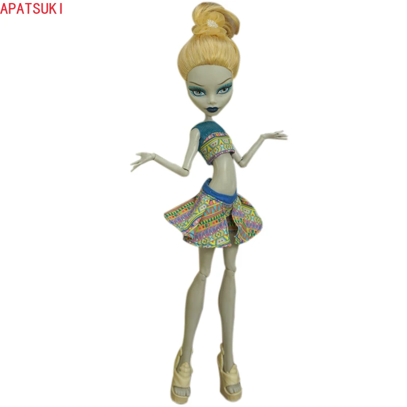

Geometric Pattern Fashion Clothes Set For Monster High Doll Crop Top Ruffle Skirt For Demon Doll Outfits Accessories 1/6 Toys