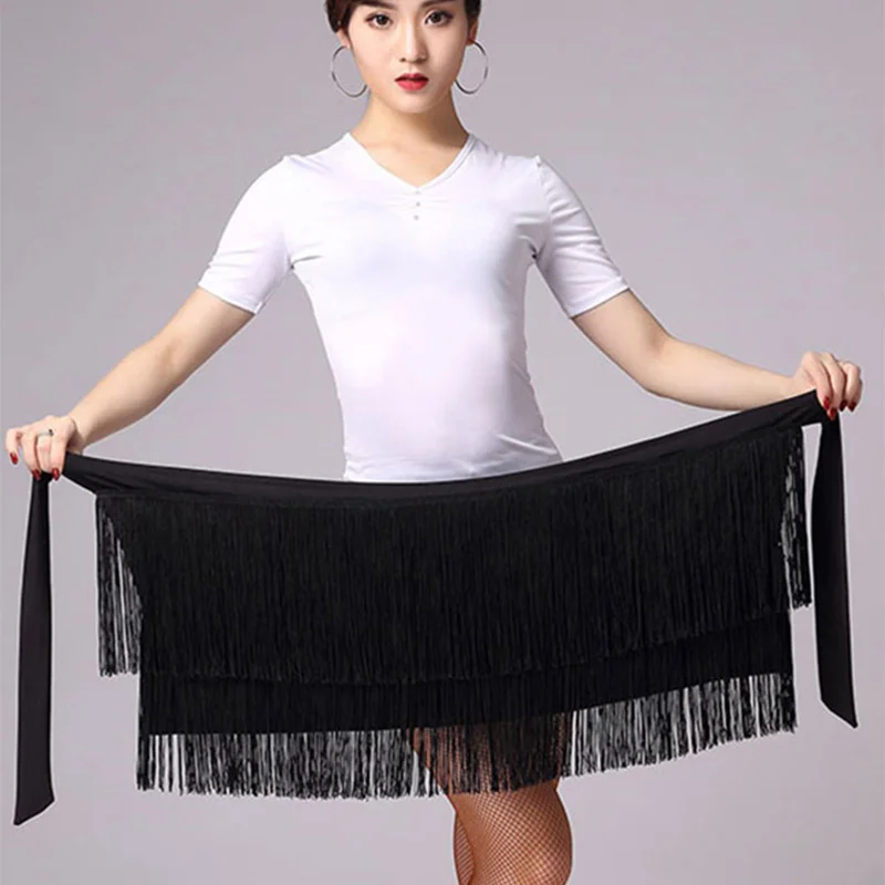 

Latin Dance Skirt For Women Black Red Color Tassel Hip Scarf Latin Dancing Skirt Adult Wrap Rumba Latin Dress