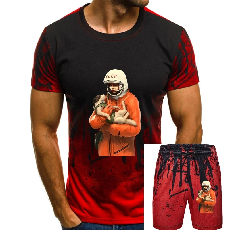 

Стильная футболка Харадзюку с изображением лайки Гагарина, советских космических героев, футболка СССР, Мужская футболка большого размера с коротким рукавом