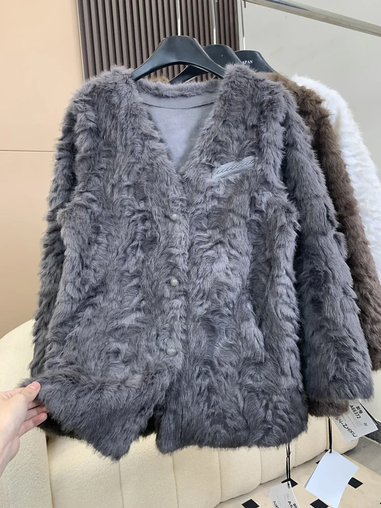 Меховая интегрированная верхняя одежда средней длины женская зима 2024 толстый