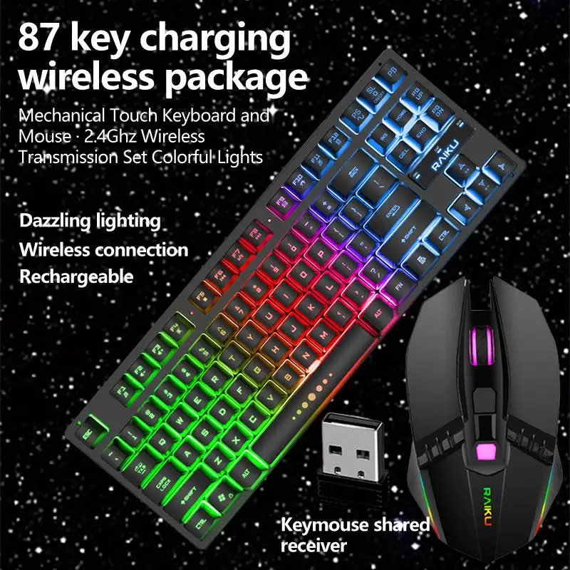 

Wireless Charging Keyboard And Mouse Installation Game Luminescent Keyboard And Mouse Set Laptop Desktop Computer Accessories