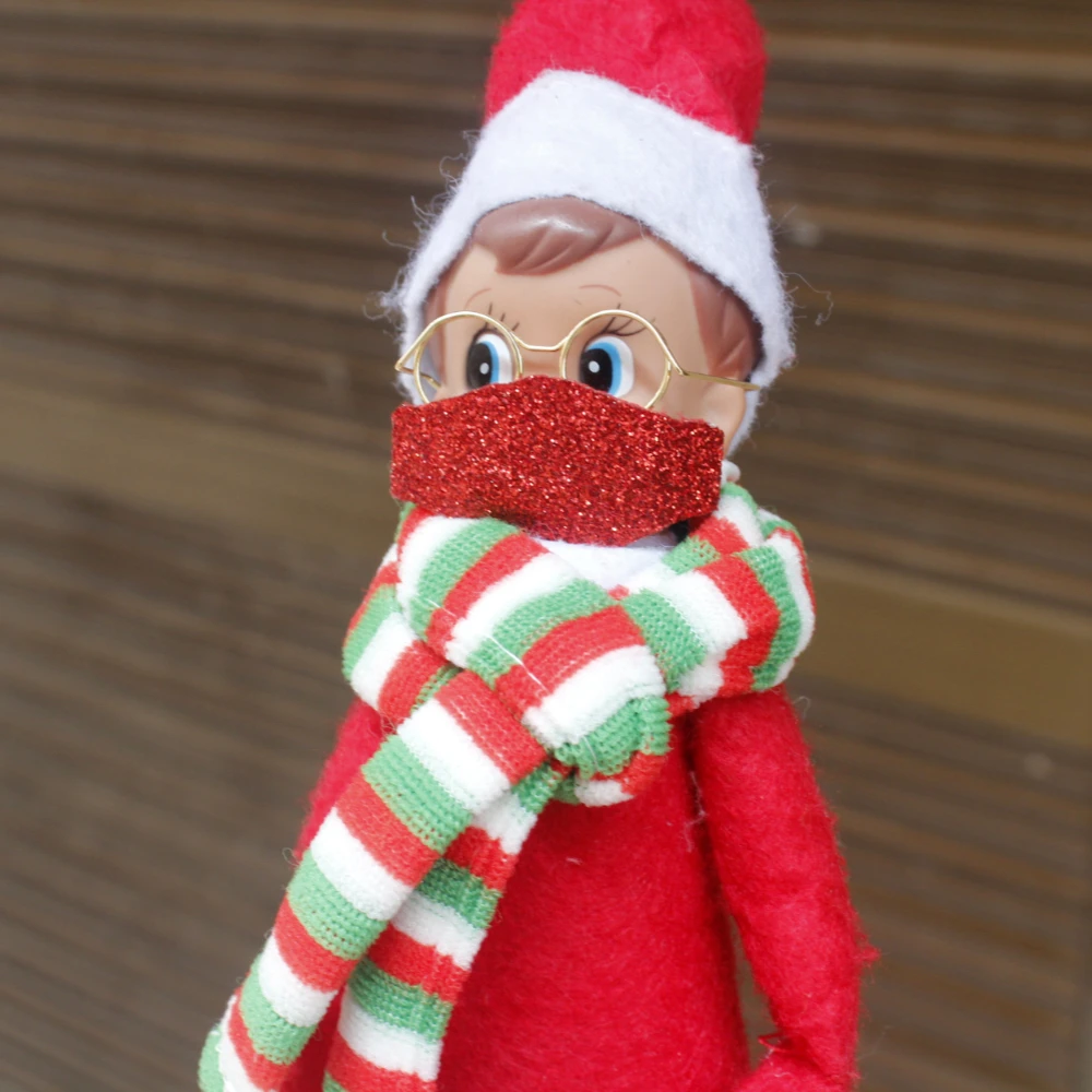 Bufanda + gafas + mascarilla para muñeca, accesorio de ropa de elfo, de rayas rojas y verdes de Navidad
