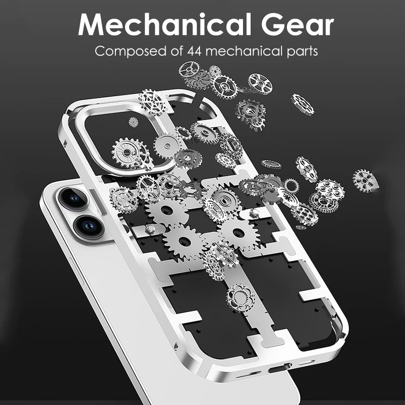 

Metal Phone Case for iPhone 14Pro 13 12 Pro 13ProMax 14ProMax Shockproof Metal Frame Mechanical Gear Bouncing Buckle Case