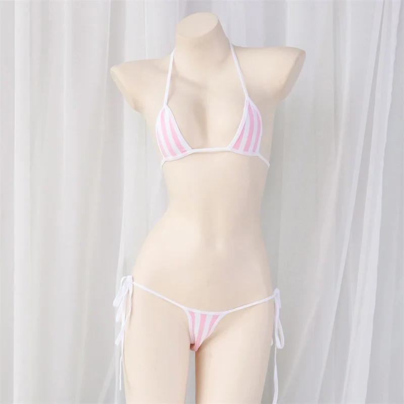 

micro bikinis set conjunto de bikini mujer swimwear women swimsuit biquini Sexy printing Vertical stripes Lace cute Girl Beach
