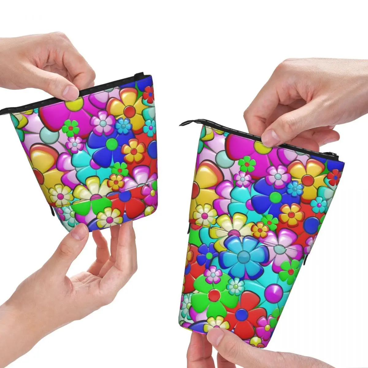 

Складной Карандаш Hippie в стиле ретро, цветной цветочный принт, школьная винтажная дизайнерская коробка для подростков, сумки для ручек
