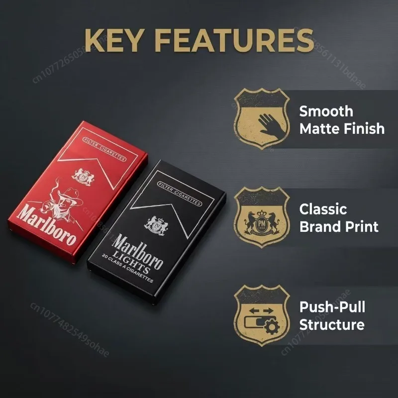 Фото Металлическая коробка для сигарет Marlboro, портативный влагонепроницаемый и ударопрочный футляр для сигарет, мужской аксессуар для сигарет, подарок №5