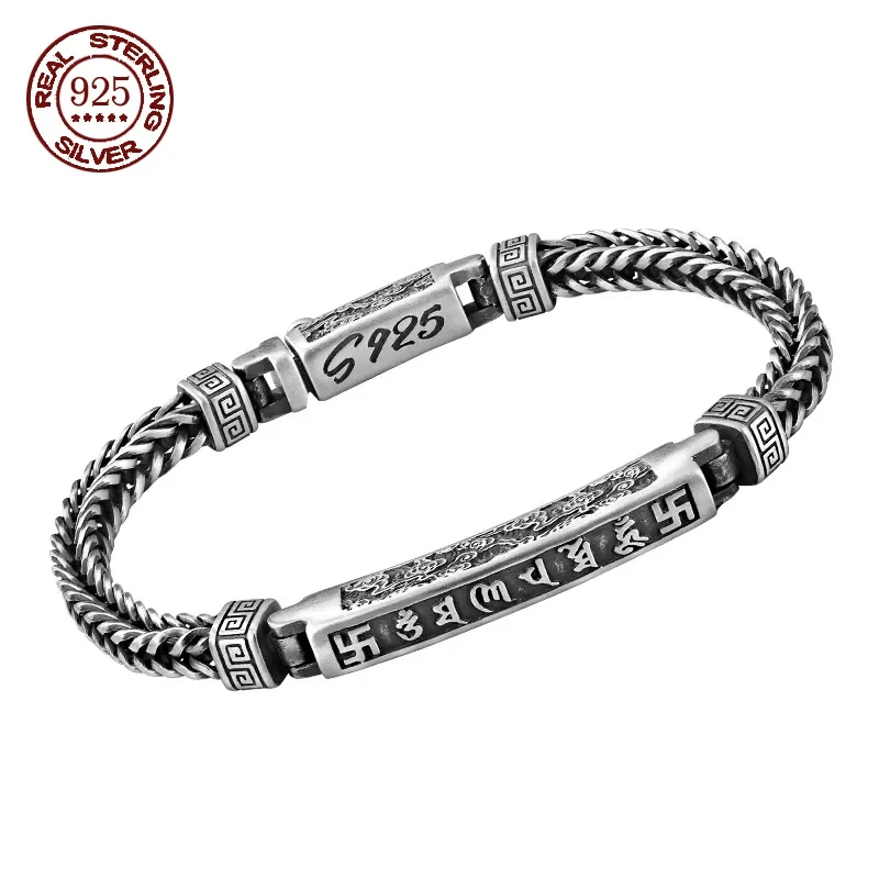 

Factory Price 100% Real Solid S925 Silver Handmade Men Bracelets 6mm Woven Retro Domineering Style Personality Jewelry Gifts