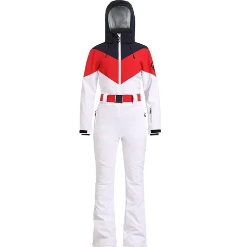 Зимний цельный лыжный костюм для женщин 2025, ветрозащитная водонепроницаемая одежда с капюшоном, комплект комбинезона для горнолыжного спорта, женский спортивный комбинезон
