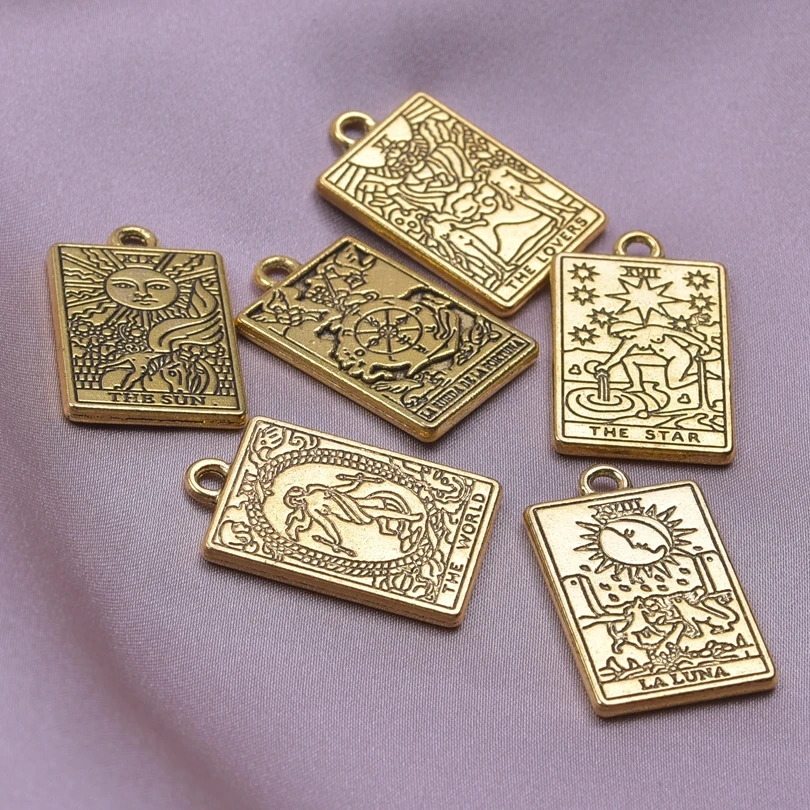 

5Pcs Tarot Pendant Alloy Accessories Antique Gold Color Jewlery Making Punk Charm Necklace Earrings DIY Materials Bulk Wholesale