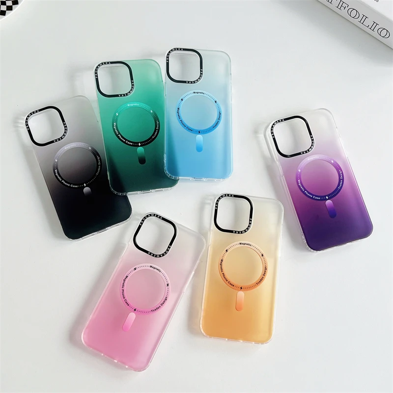 

IMD Gradient Matte Translucent Soft Frame Shockproof Case for iPhone 14 Plus 13 12 11 Pro Max Magsafe Magnetic Wireless Charging