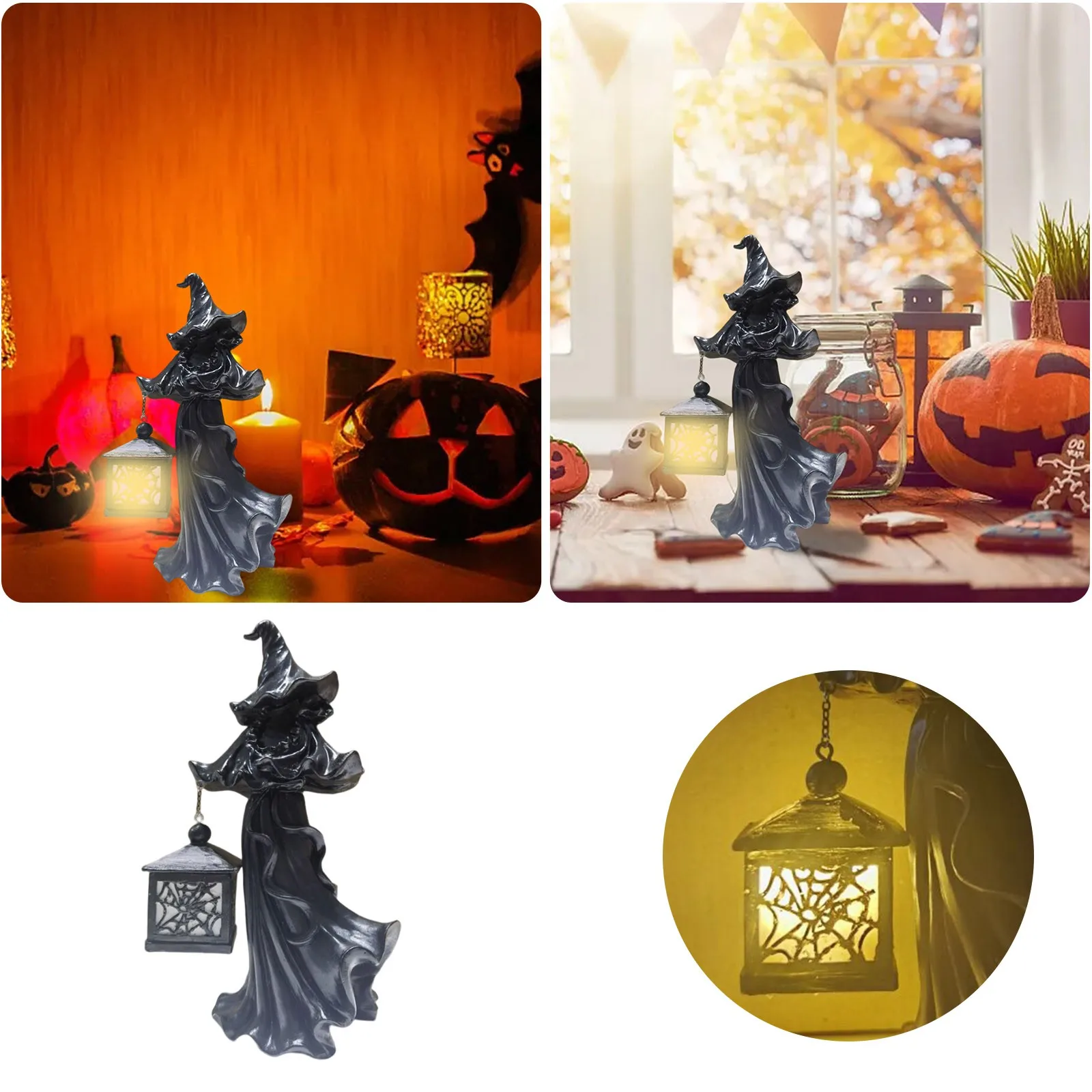 

Halloween Ghostly Statue 20inch Resin With Lamp Resin Ghostly Hell Messenger Statue Halloween Sculpture Retro Ornament Set