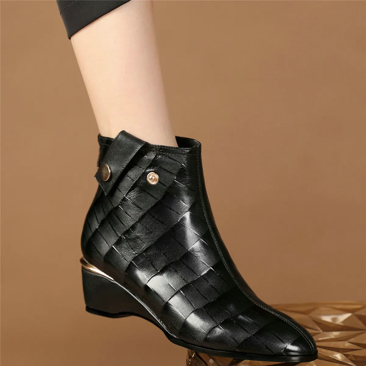 Winter Pumps Shoes Women Genuine Leather Wedges High Heel Ankle Boots Female High Top Square Toe Fashion Sneakers Casual Shoes