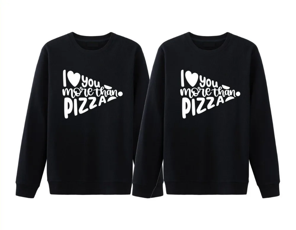 

Couple Women Men Casual Loose Sweatshirts Top I Love You More Than Pizza Slogan Letter Funny Graphic Pullovers Matching