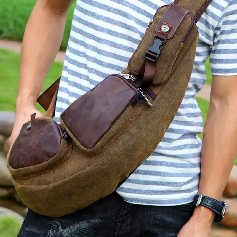 Sling Bag For Men Canvas Vintage Mens Canvas Sling Bag Crossbody Single Strap Backpack Durable Chest Bag For Outdoor Activities