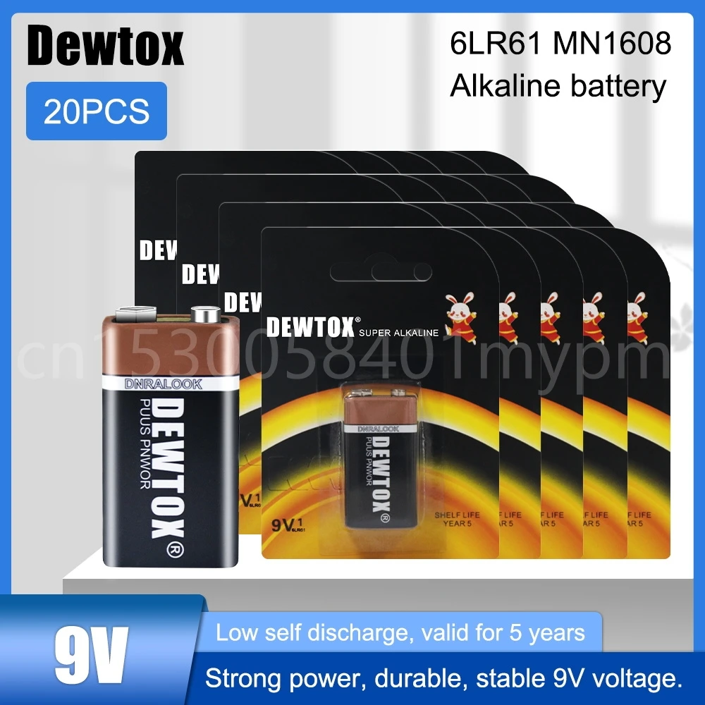 20 шт. оригинальный сменный карбоновый аккумулятор Dewtox 9 В 6F22 для сигнализации Беспроводной микрофон радиокамера игрушка 6LR61 MN1604 батарея