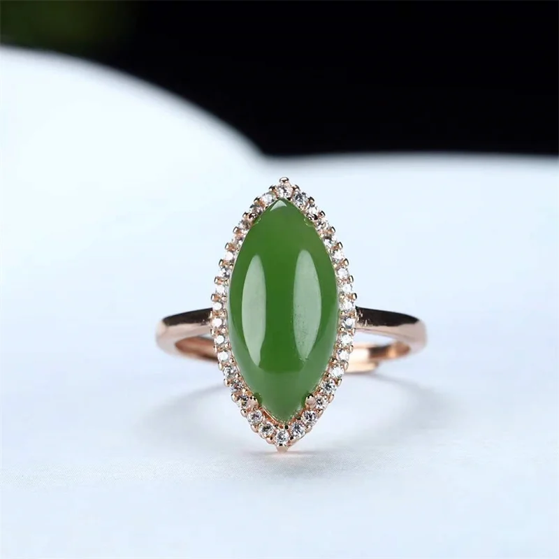 

Hot selling natural hand-carved jade silve inlaid Adjustable jasper Drop shape ring fashion Jewelry Men Women Luck Gifts